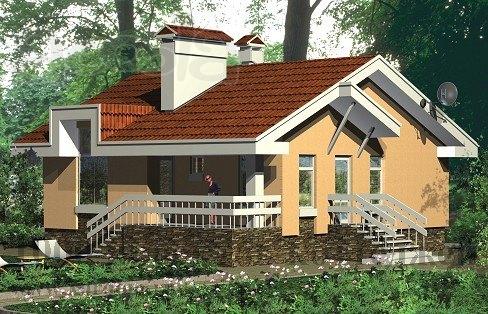 Дом из кирпича в стиле шале с высоким цокольным этажом.