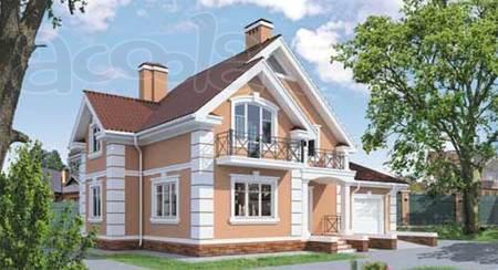 Двухэтажный коттедж из газоблоков с терассой и балконом.