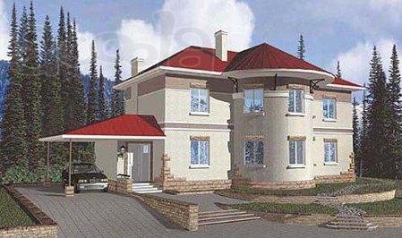 Проект дома из газобетона на 340 кв. м с овальной гостиной.