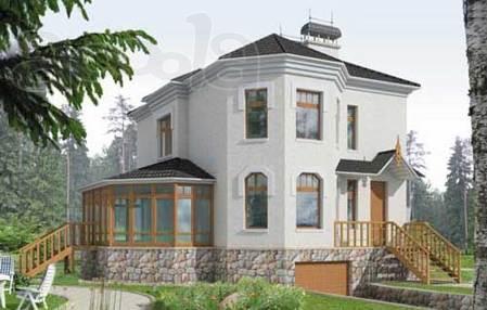 Проект дома из газоблоков 7х10 м с мансардой и эркером.