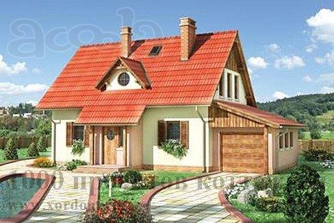 Проект кирпичного дома с мансардой в стиле кантри с двускатной крышей.