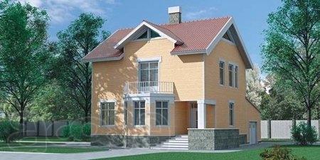 Проект коттеджа из газоблока с эркером и мансардой.