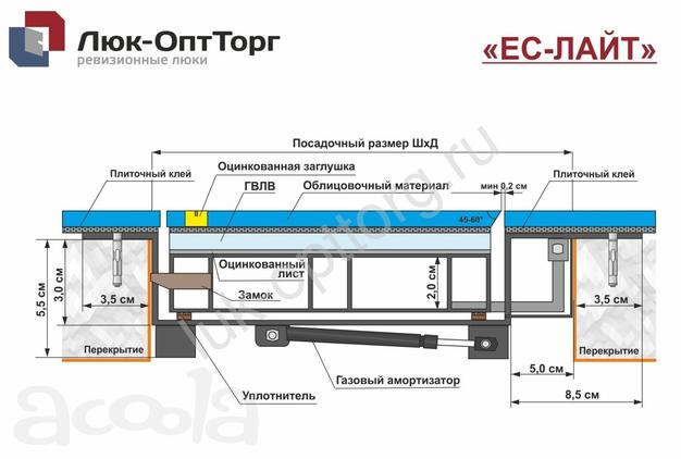 Люк напольный ЕС ЛАЙТ с амортизатором