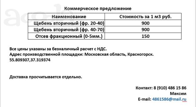 Вторичный щебень в Красногорске самовывоз/доставка